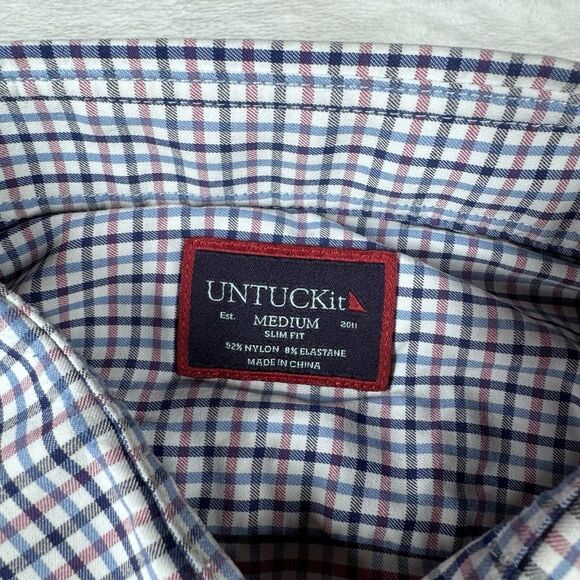 Untuckit Shirt Womens M Blue Gingham Check Button Down Long Sleeve Casual‎ - Picture 2 of 10